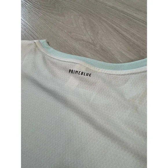 Adidas Primeblue Women Top Light Blue White Colorblock Athletic T Shirt Size M - Picture 5 of 16